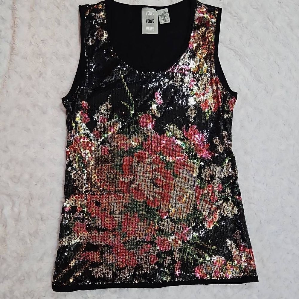 Sequin Flower Cami Tank Top Verve Womens Medium